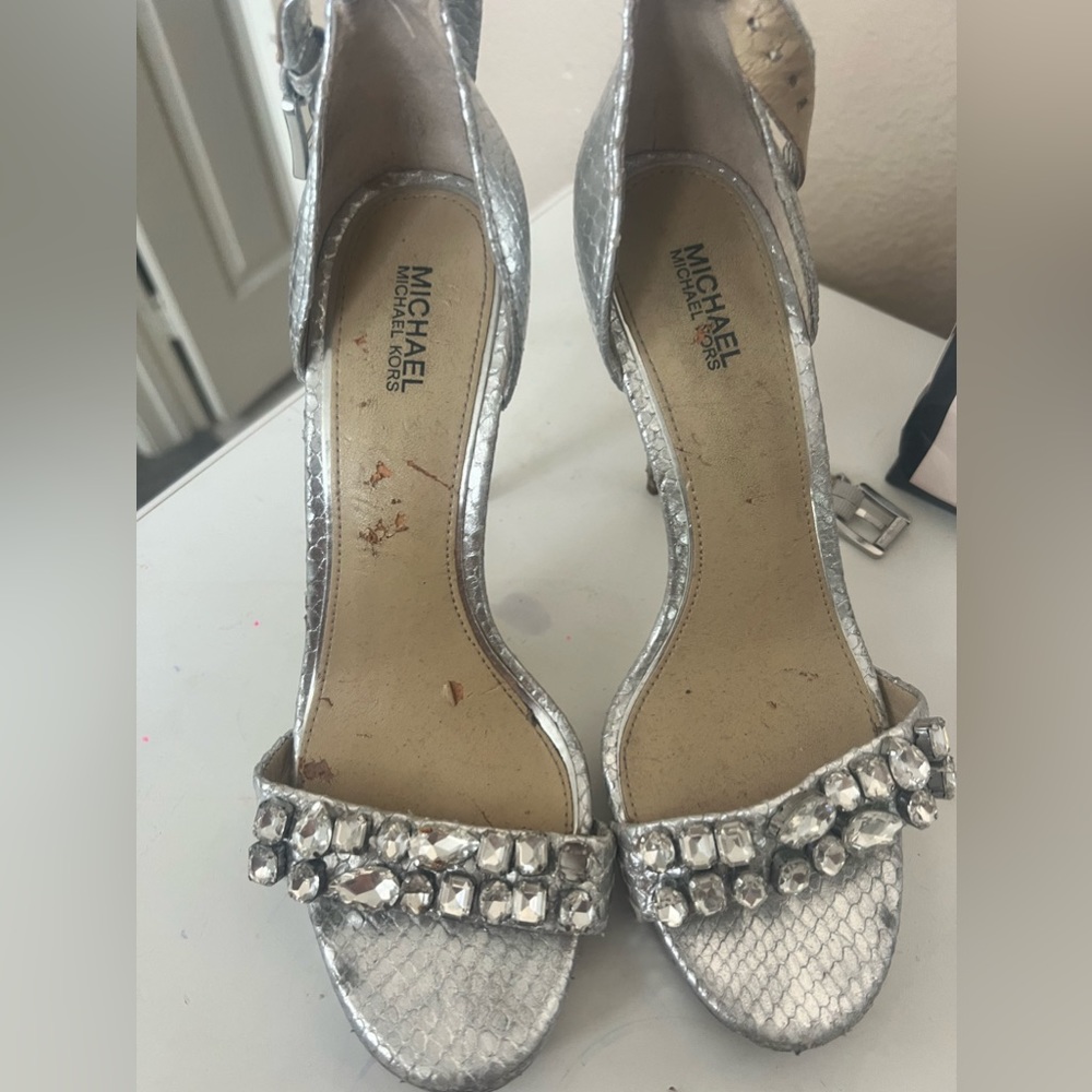 Micheal Kors silver heels with rhinestones